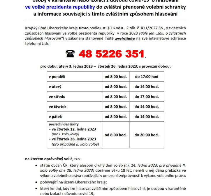 Telefonní číslo pro požádání o hlasování do zvl. přenosné voleb. schránky